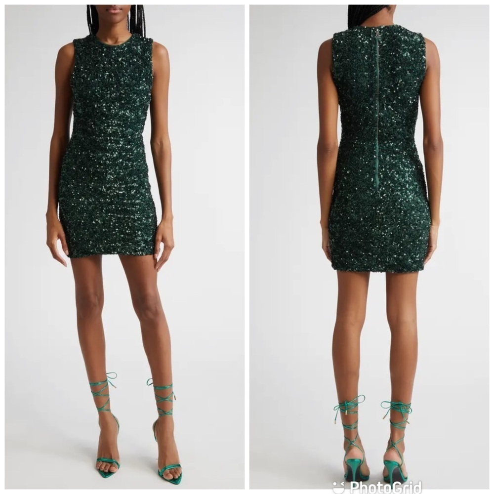 Alice + Olivia COLEY SEQUIN MINI DRESS in Forest Green New with Tags! - Picture 3 of 10